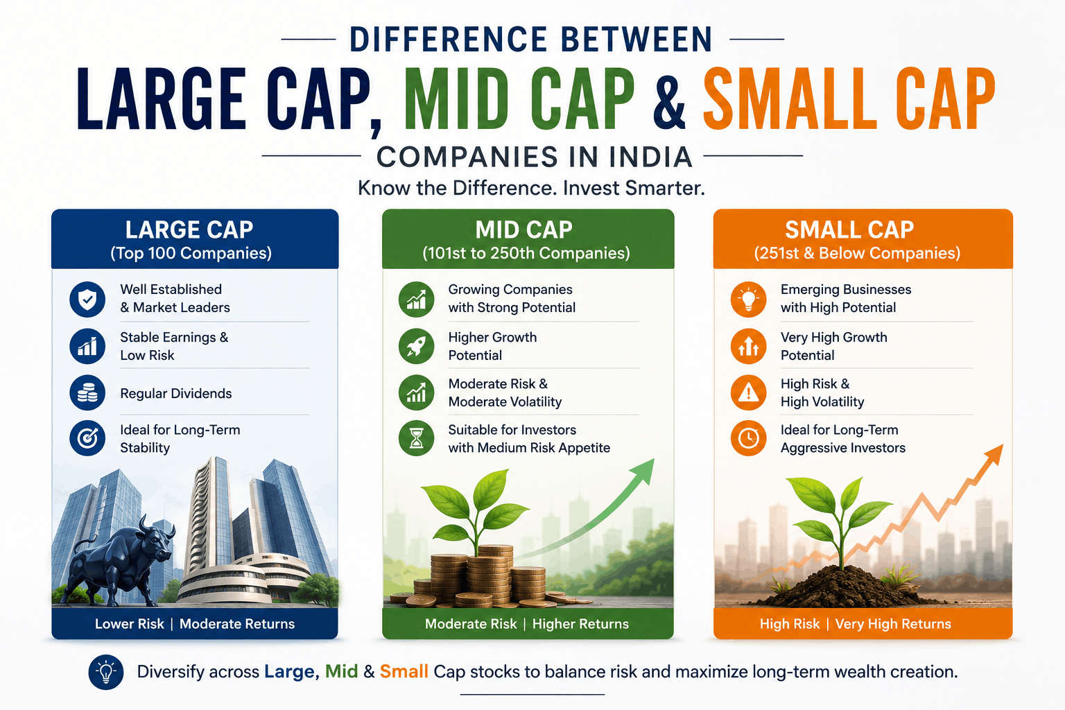 Difference Between Large Cap, Mid Cap and Small Cap Companies: A Beginner's Guide